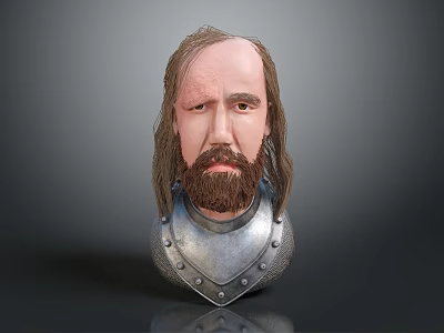 3D Model of A Man with Long Hair Beard Wearing Silver Armor with Rivets 3d model