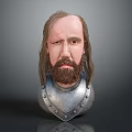 3D Model of A Man with Long Hair Beard Wearing Silver Armor with Rivets