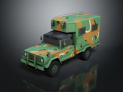 Military Off Road Vehicle with Camouflage Paint And Roof Mounted Equipment 3d model