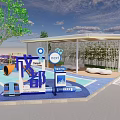Green Children's Park Landscape With Colorful Slide Swings And Blue Play Ground