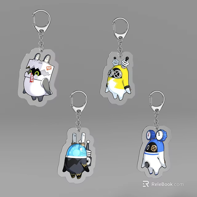 Cute Cartoon Keychains With Various Character Designs And Colorful Details For Daily Use 3d model 