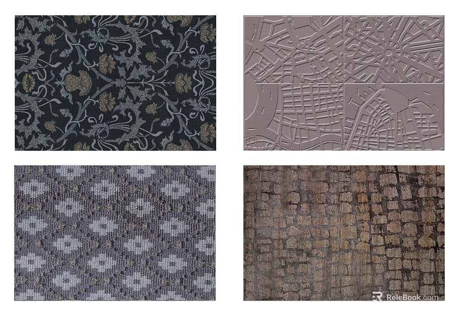 Square Rugs With Various Patterns Including Floral Geometric And Textured Designs 3d model