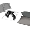 Decorative Throw Pillows with White Black Abstract Pattern and Gray Quilted Design