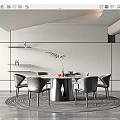 Modern Restaurant Interior With Round Table Black Chairs And Green Plant