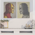 Mosaic Art Iron Man and Portrait Living Room Decor with TV Stand Green Plant Sculptures