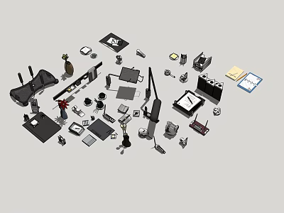 Different Kinds Of Electronic Devices Office Supplies And Small Gadgets 3d model