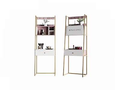 Modern Pink White Dressing Tables With Gold Stand Shelf Cosmetics And Plants 3d model
