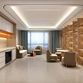 Modern Open Kitchen Interior Design With White Cabinets Sofa Chairs And Bookshelves