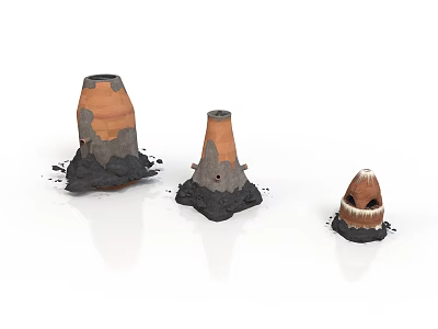 Textured Clay Conical Sculptures With Different Sizes And Black Bases 3d model