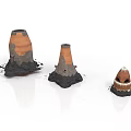 Textured Clay Conical Sculptures With Different Sizes And Black Bases