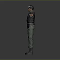 3D Military Character Model In Green Uniform With Bulletproof Vest And White Headband 3d model