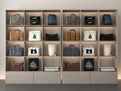Stylish Bags Display On Organized Shelves With Various Colors And Designs 3d model