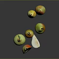 Fresh Colorful Pears Whole And Sliced On Dark Background With Green Yellow Red Hues