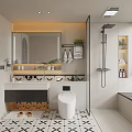 Modern Bathroom Interior Design With Marble Vanity Mirror Toilet Shower Area And Tiled Floor