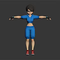 3D Girl Character In Blue Sportswear With Red Sneakers High Ponytail And Outstretched Arms