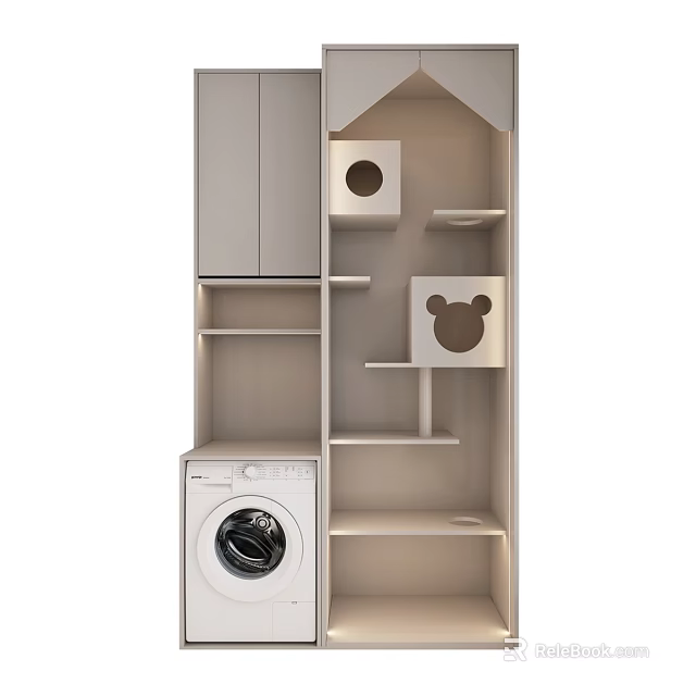 Modern Laundry Storage Unit With Washing Machine Shelves And Mickey Mouse Boxes 3d model 