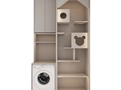 Modern Laundry Storage Unit With Washing Machine Shelves And Mickey Mouse Boxes 3d model