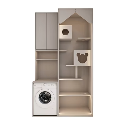 Modern Laundry Storage Unit With Washing Machine Shelves And Mickey Mouse Boxes 3d model
