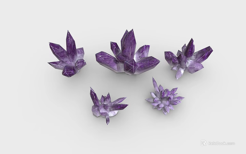 Purple Crystal Clusters Decorative Natural Gemstone Specimens With Unique Shapes 3d model 