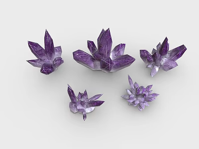 Purple Crystal Clusters Decorative Natural Gemstone Specimens With Unique Shapes 3d model