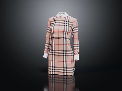 Classic Plaid Pattern Dress With Long Sleeves And White Collar Design 3d model