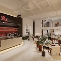 Modern Teahouse Interior Design With Bar Counter Tables Chairs And Green Plants