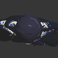 Fantasy Anime Character With Blue Black Outfit And Small Creature Standing Pose