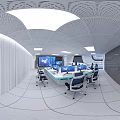 Modern Control Room Interior With Large Screens Data Displays Control Console And Chairs 3d model