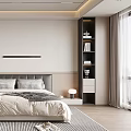 Modern Minimalist Bedroom Interior With Bed Nightstand Bookshelf Rug And Wardrobe