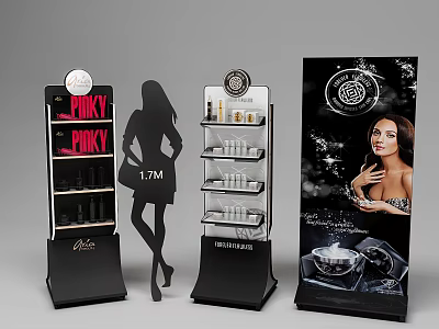Modern Retail Display Shelves for Cosmetic Products with Female Silhouette and Multi Layer Storage 3d model