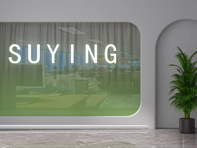 Modern Interior Room Divider With Curtain And Arched Doorway Green Plant 3d model