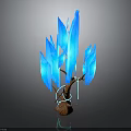 Artistic Decorative Plant with Blue Leaves Brown Trunk and Green Accent Features