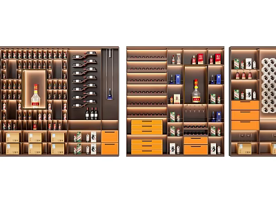 Modern Luxury Wine Cabinet Design With Wine Racks Drawers And Glass Storage 3d model