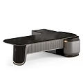 Modern Sleek Desk With Dark Wooden Top And Curved Metal Frame Design