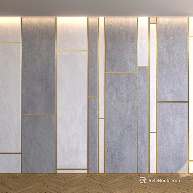 Modern Minimalist Wall Decoration With Gray Rectangular Panels And Gold Accent Lines 3d model
