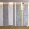 Modern Minimalist Wall Decoration With Gray Rectangular Panels And Gold Accent Lines 3d model