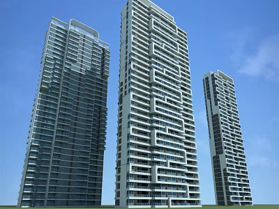 Modern High Rise Residential Buildings With Three Towers And Blue Sky Exterior 3d model
