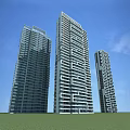 Modern High Rise Residential Buildings With Three Towers And Blue Sky Exterior