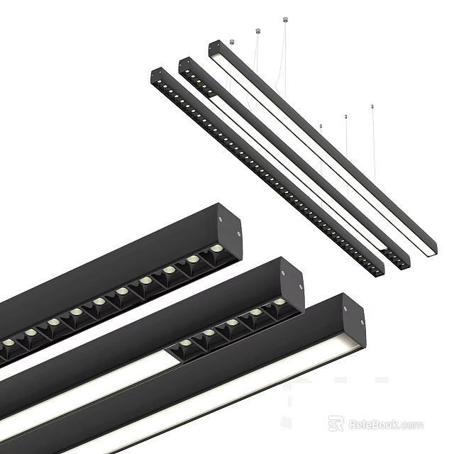Modern Linear Pendant Lights In Black Design With LED Bulbs For Interior Decoration 3d model 