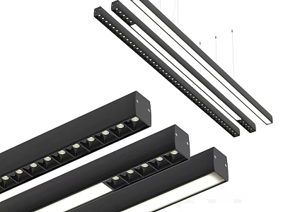 Modern Linear Pendant Lights In Black Design With LED Bulbs For Interior Decoration 3d model