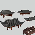 Traditional Chinese Roof Components with Wooden Frames and Tile Designs in Various Styles
