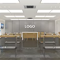 Modern Digital Store Interior With Display Counters Shelves TV Screen And Electronics