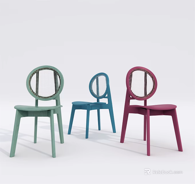 Modern Leisure Chairs with Round Woven Back Design in Green Blue and Pink Hues 3d model 