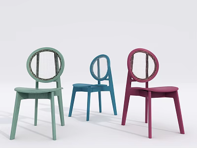Modern Leisure Chairs with Round Woven Back Design in Green Blue and Pink Hues 3d model