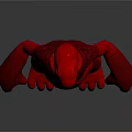 Abstract Red 3D Creature Model With Long Arms Claws And Textured Body