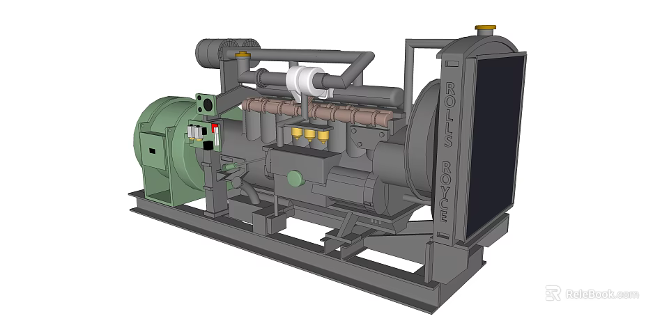 Industrial Green Generator With Black Radiator Pipes And Control Panel 3d model 