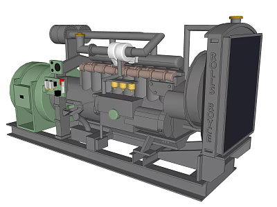 Industrial Green Generator With Black Radiator Pipes And Control Panel 3d model