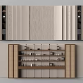 Modern Wall Design With Vertical Stripes Different Textures Open Shelves And Decorative Items 3d model