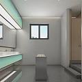 Modern Public Restroom Interior With Wooden Stalls Urinals And Gray Floor