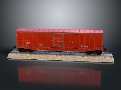 Vintage Red Train Car Model With Numbered Details On Display Base 3d model